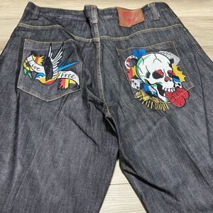 Ed Hardy Christian Audigier Jean 38x32 Embroidered Skull Snake Eagle Button Fly